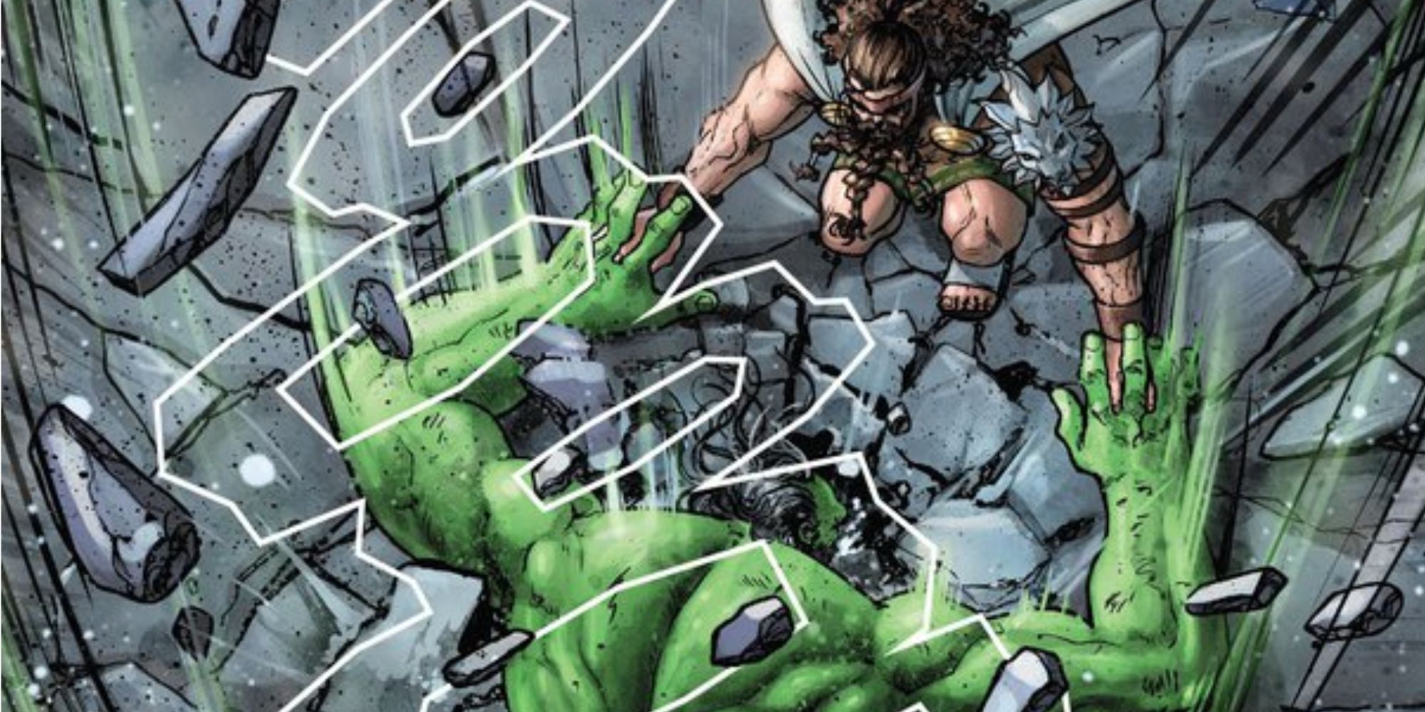Maestro Hercules slams the Hulk into the ground in Marvel Comics.