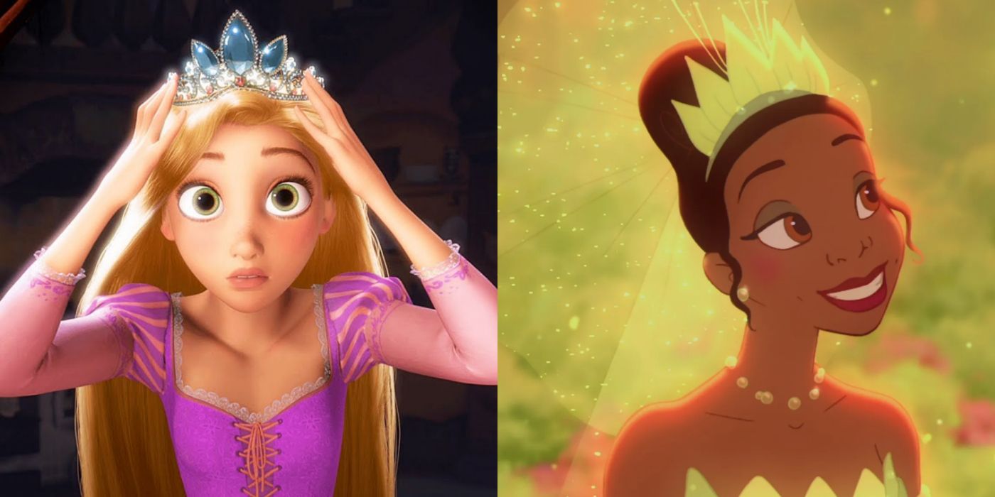 Split image of Rapunzel and Tiana