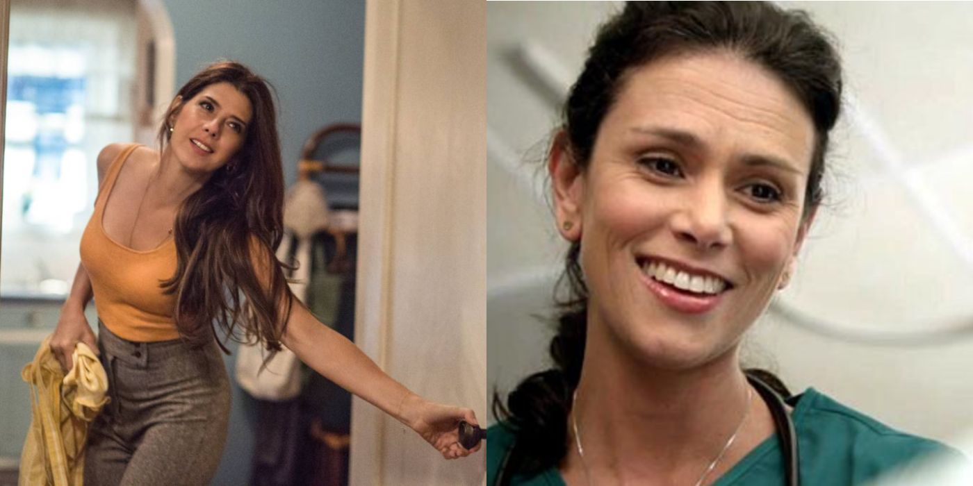 Split Image of Aunt May closing the door and Melissa McCall