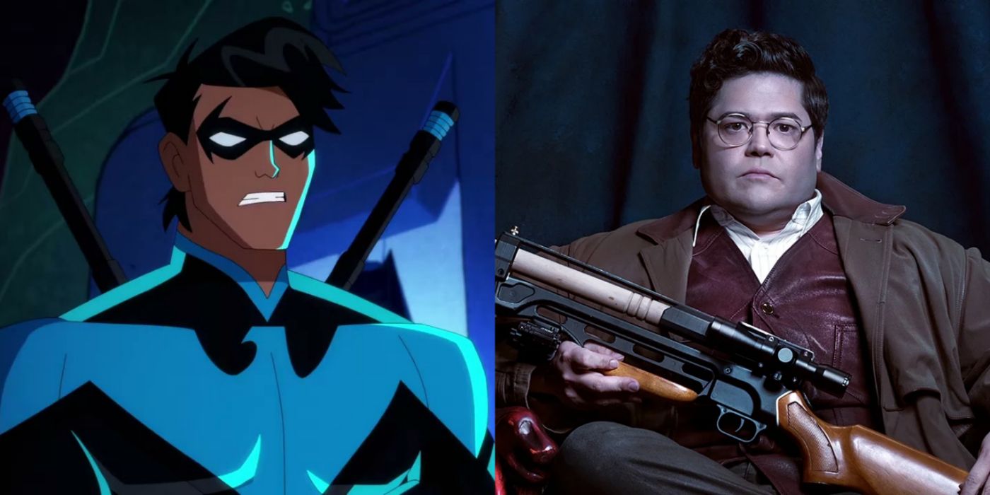Split image of Nightwing and Guillermo - Harvey Guillen