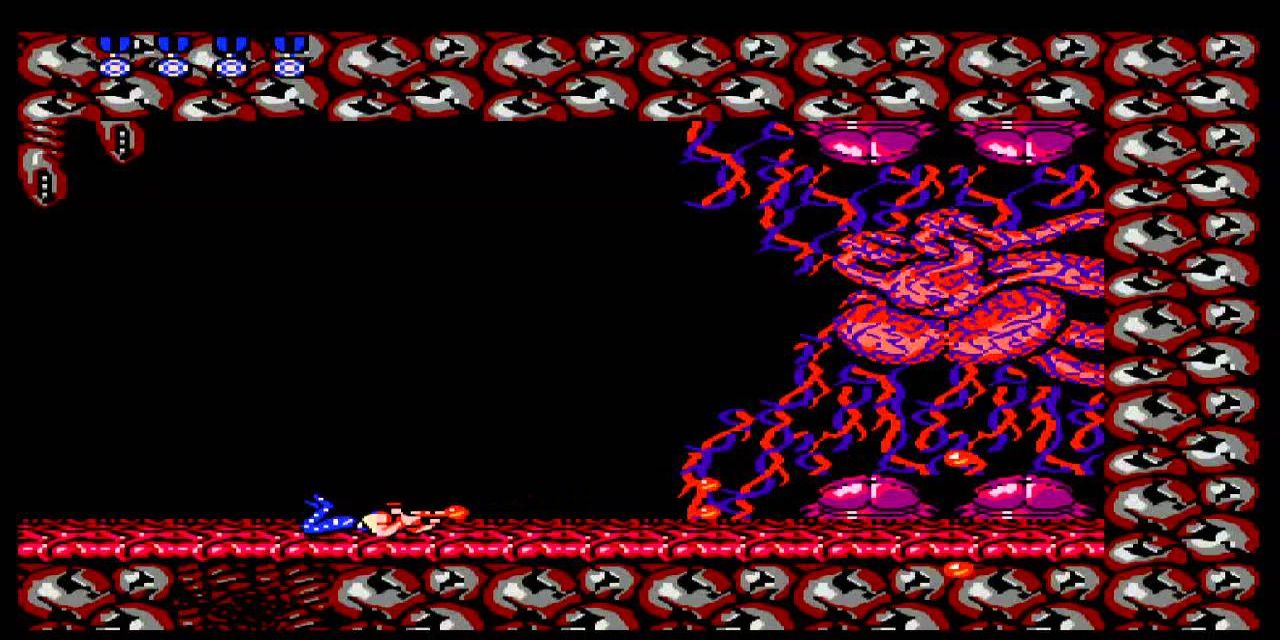 A screenshot of the final level of the NES game Contra.