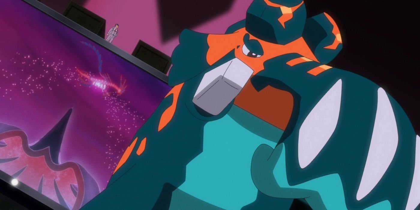 Chairman Rose's Copperajah in battle in the Pokémon anime.