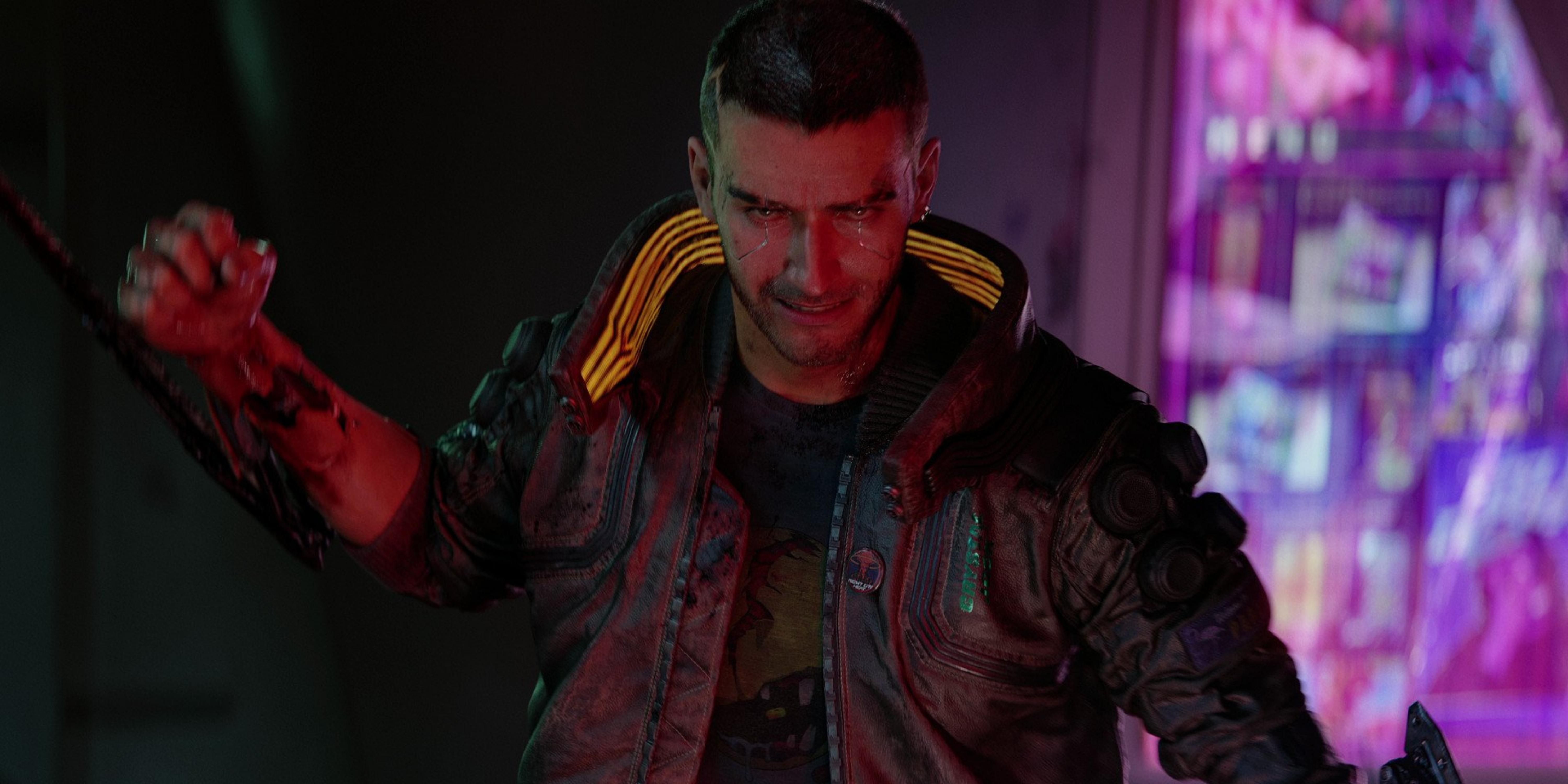 A screenshot from Cyberpunk 2077 where V has Mantis Blades