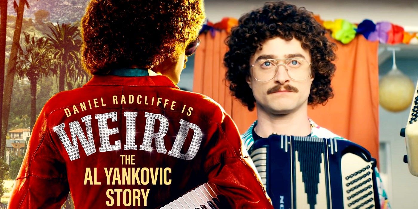 Daniel Radcliffe as Weird Al Yankovic in Weird The Al Yankovic Story and poster