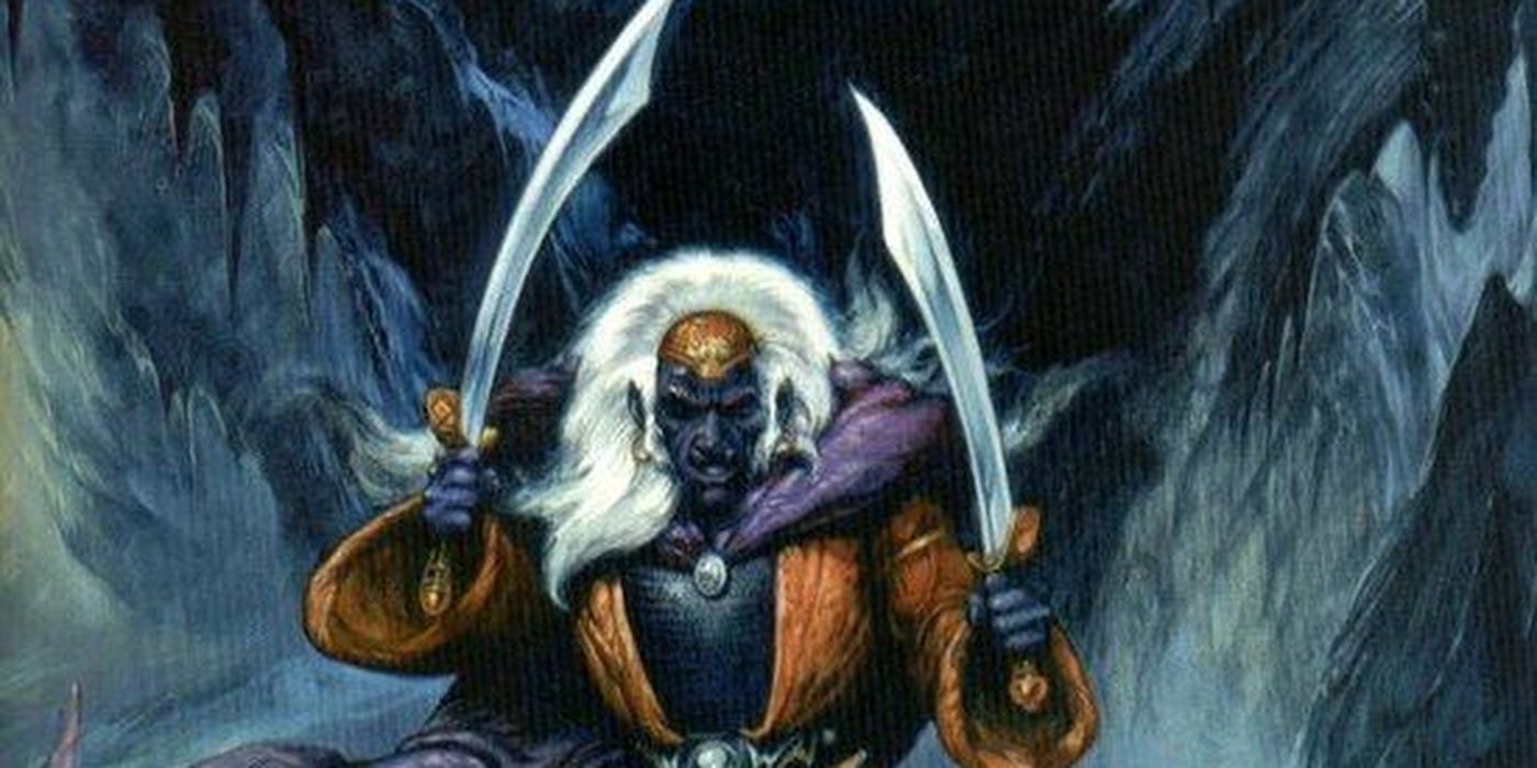 Drizzt as he appeared in the original Dark Elf Trilogy cover art