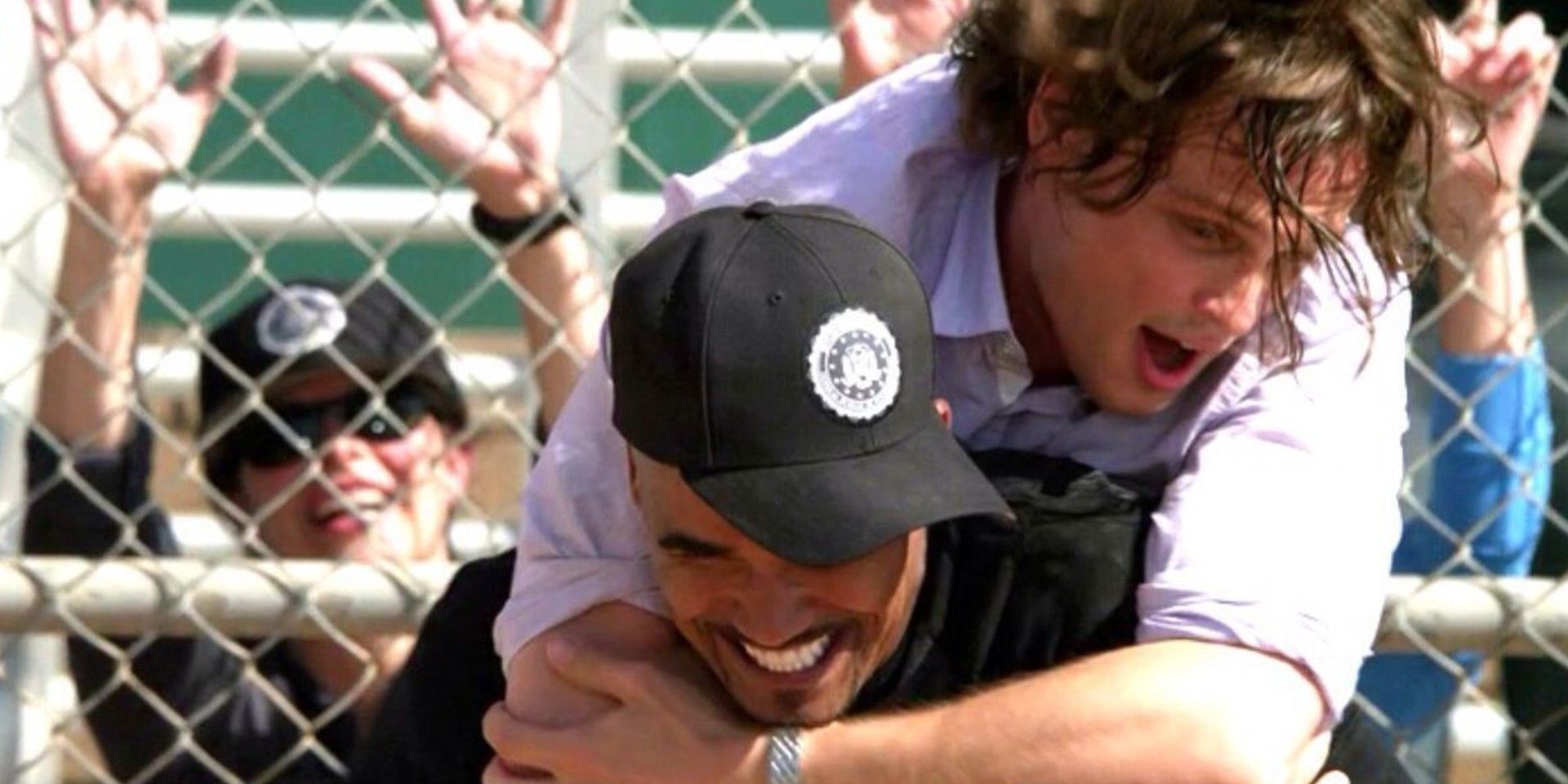 Derek Morgan And Spencer Reid Playing Baseball