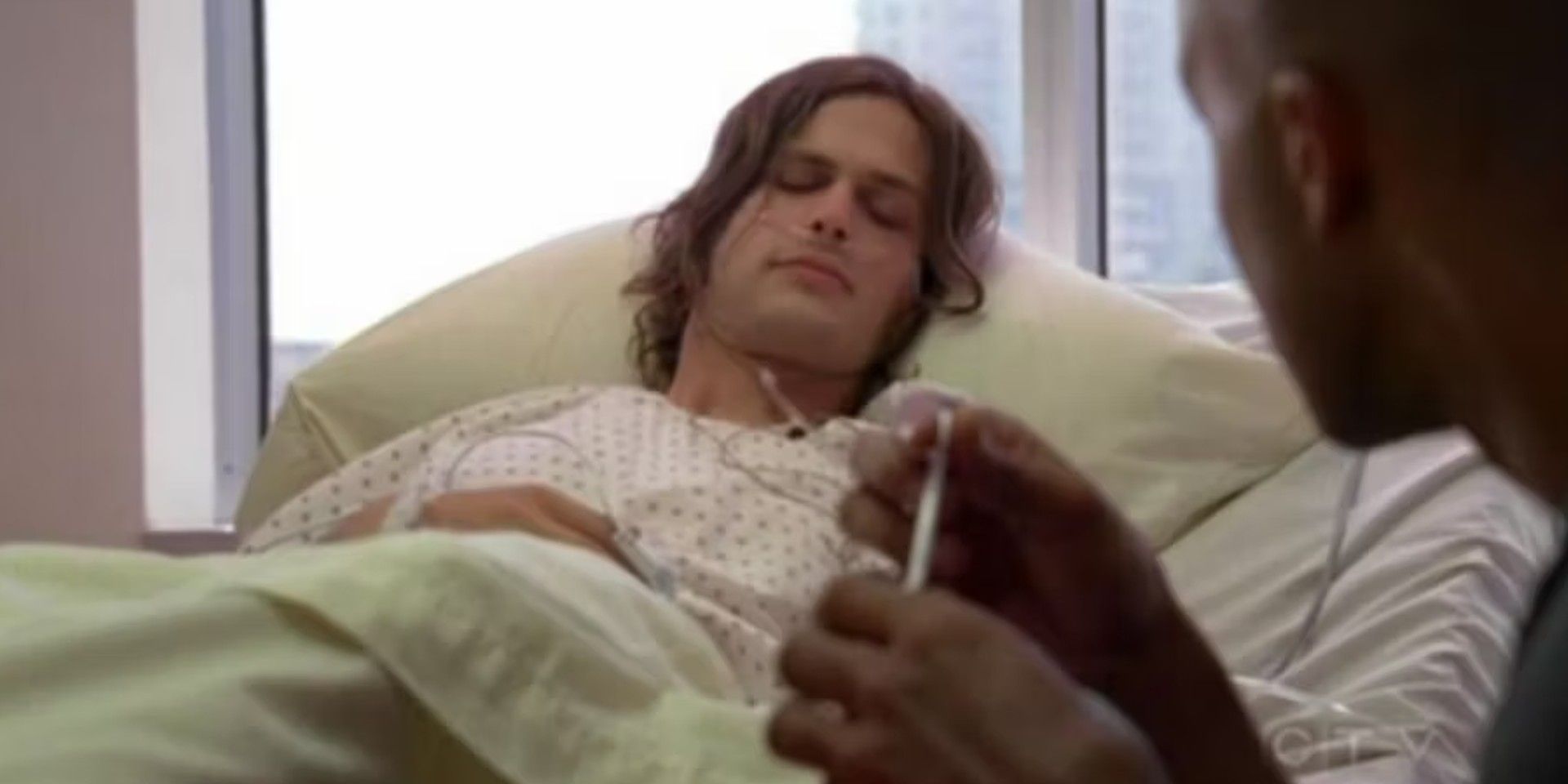 Derek Looking Over Spencer Asleep In A Hospital Bed