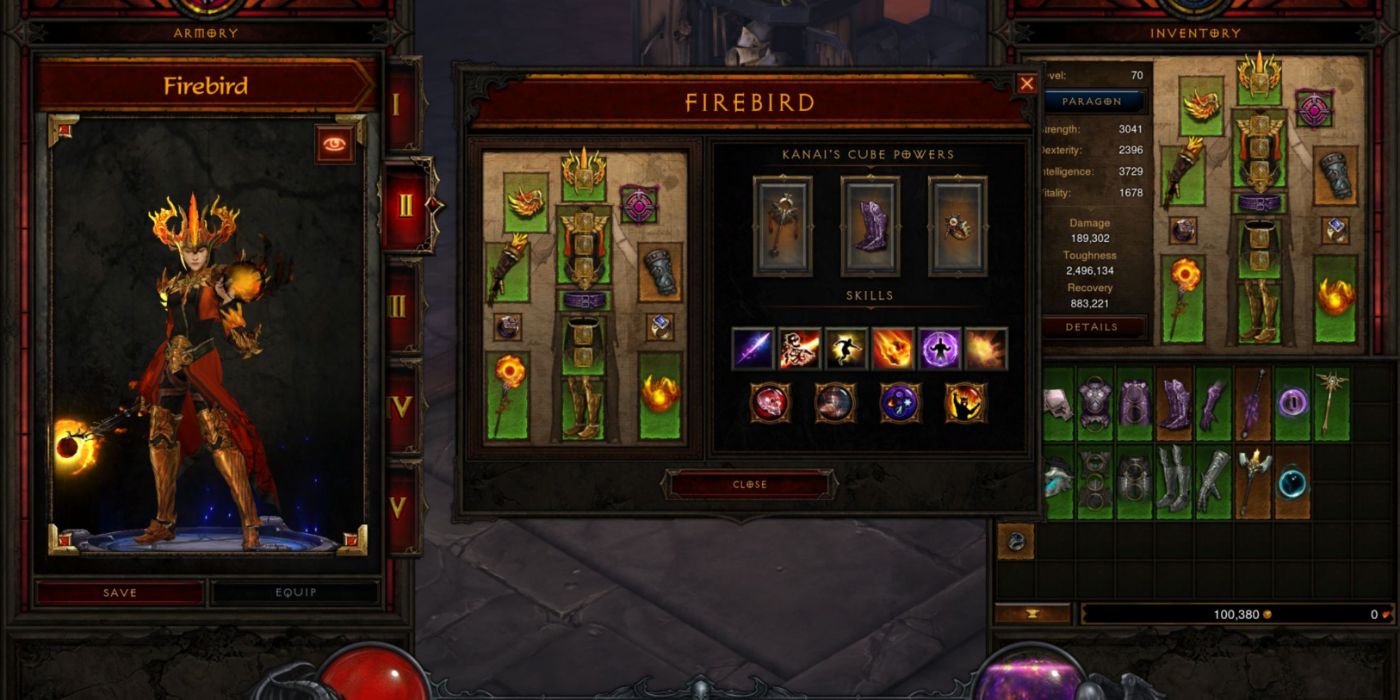 The player&rsquo;s equipment management menu in Diablo III.