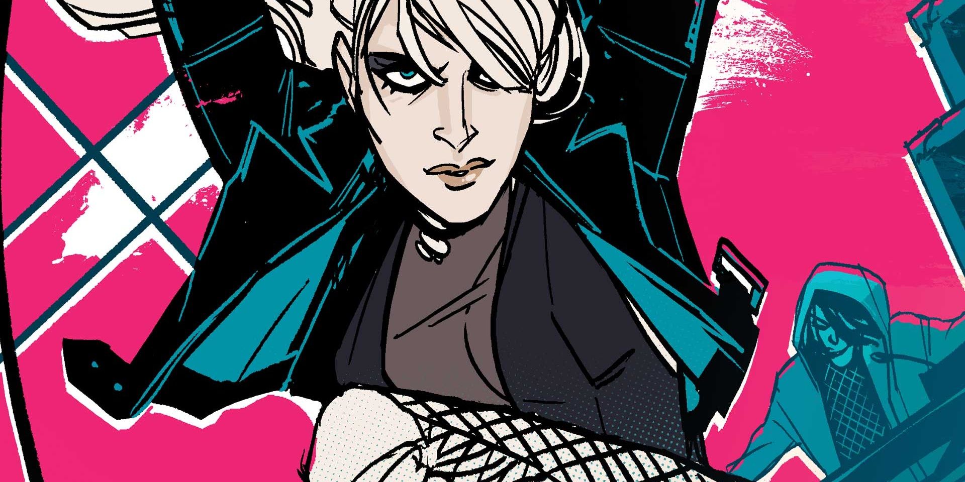 Black Canary ready to kick an enemy, lifting her leg with her arms in the air.