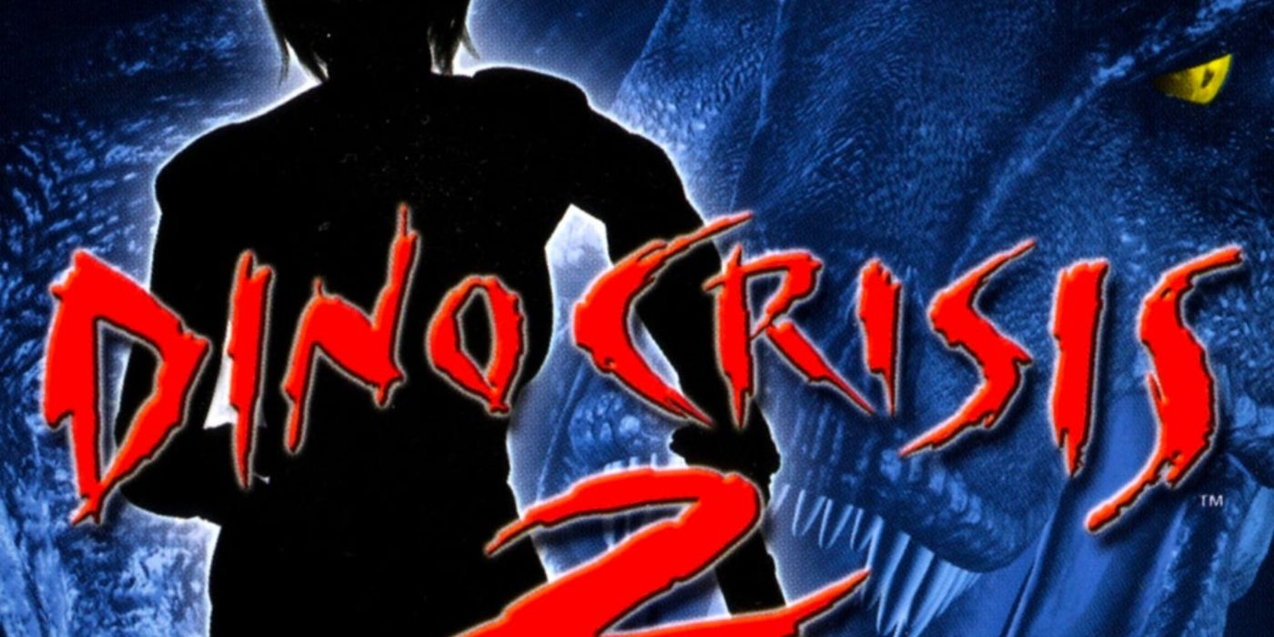 Dino Crisis 2 cover art with a silhouette of Regina running and a T-Rex in the background.