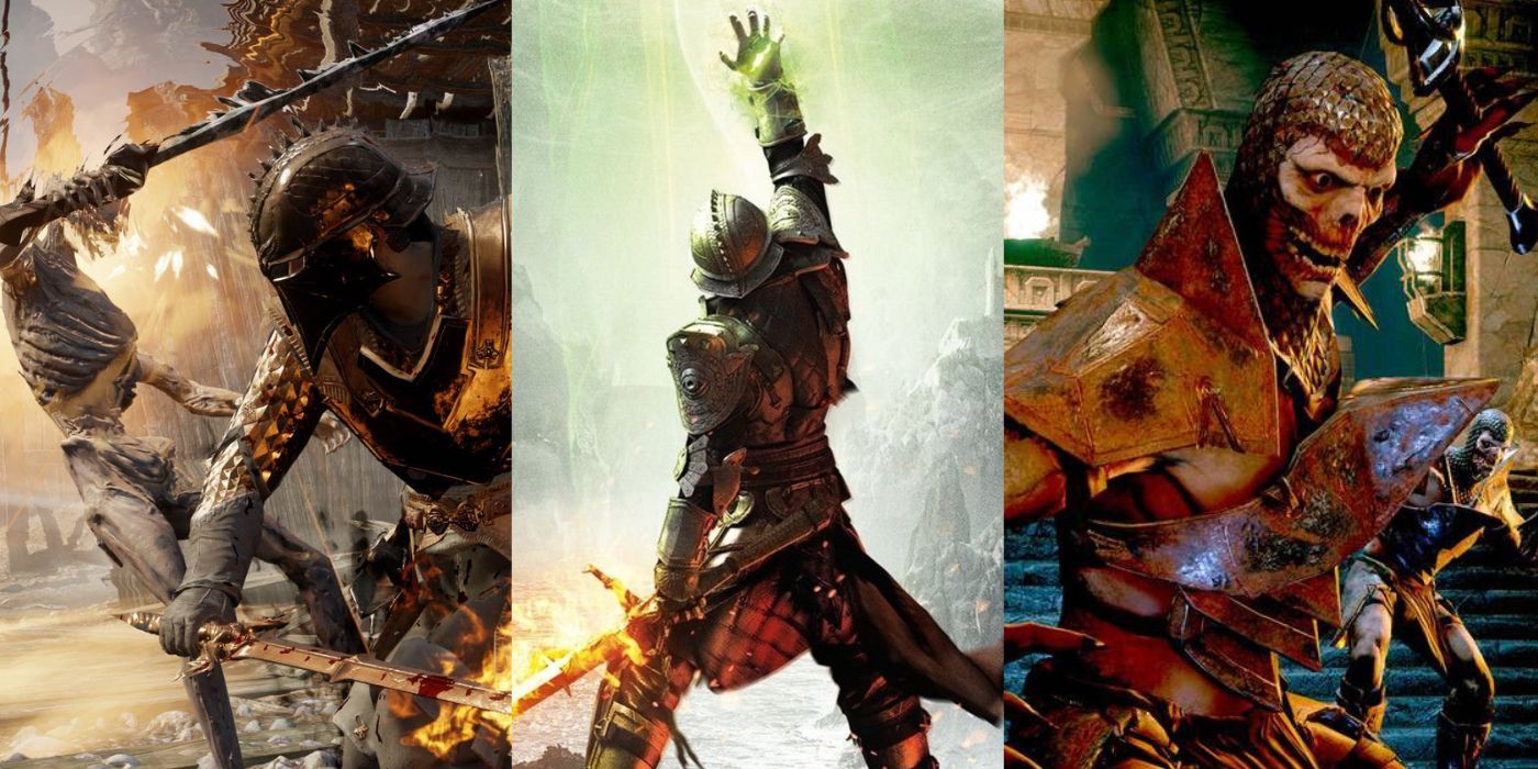 Collage image of game play and promo art from Dragon Age: Inquisition.