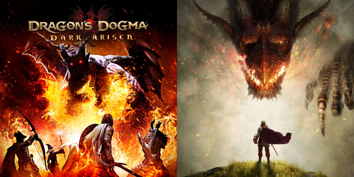 Split image of Dragon's Dogma: Dark Arisen and Dragon's Dogma 2 key art.