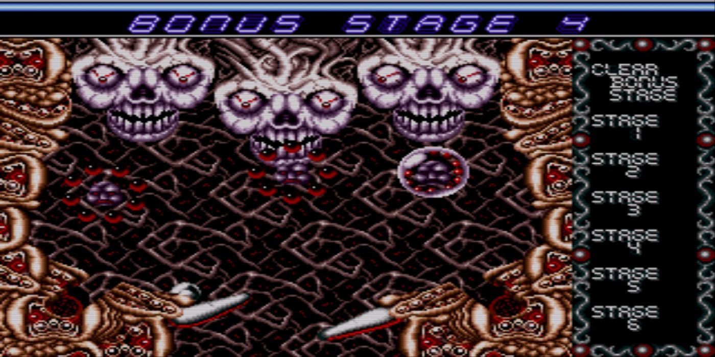 A screenshot from the Sega Genesis pinball game Dragon's Fury.