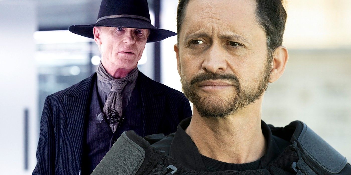 Ed Harris as William Man in Black and Clifton Collins Jr as Lawrence in Westworld