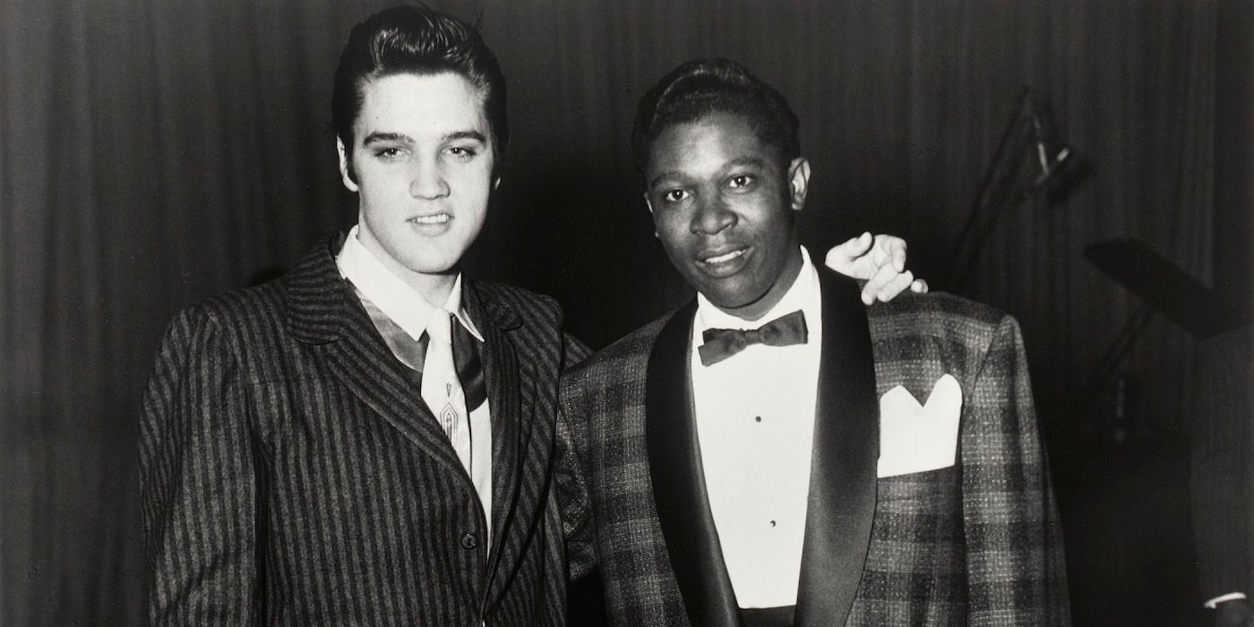 Photo of Elvis Presley with his arm around B.B. King