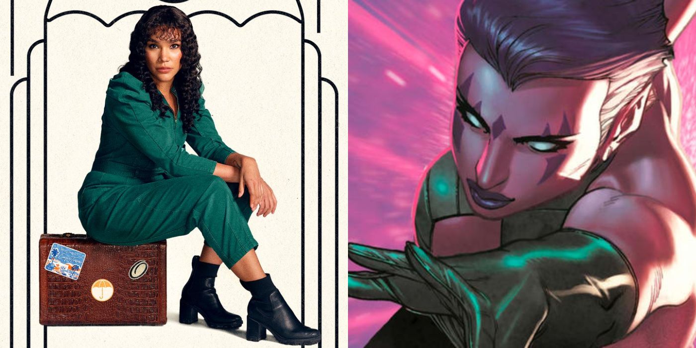 Split image showing Allison in The Umbrella Academy and Blink in Marvel Comics.