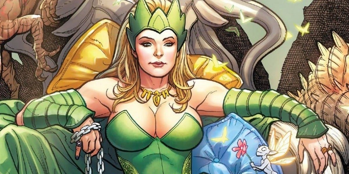 Enchantress Sylvie Lushton in her throne in Marvel Comics