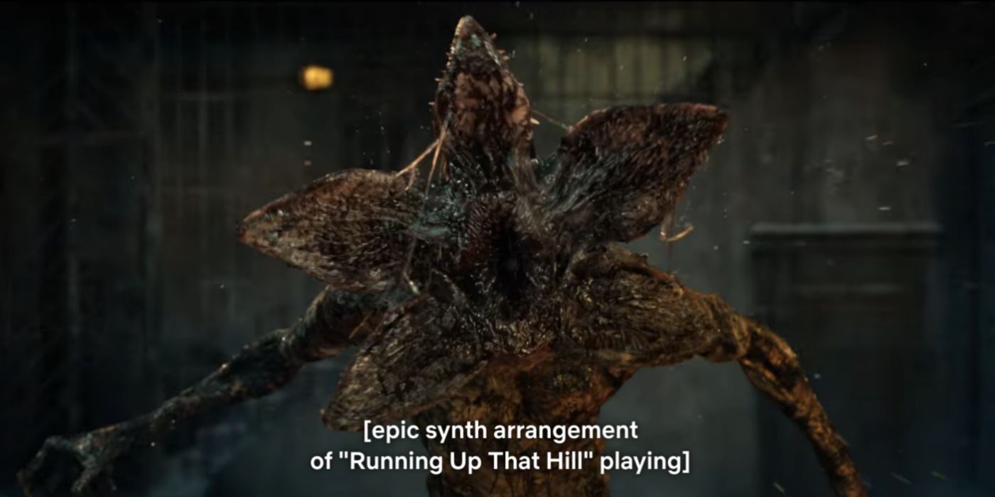 Epic synth arrangement of Runnign Up That Hill playing subtitle in Stranger Things