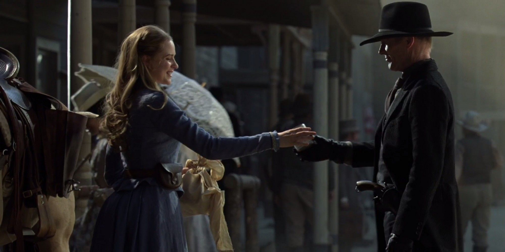 Evan Rachel Wood as Dolores and Ed Harris as William in Westworld