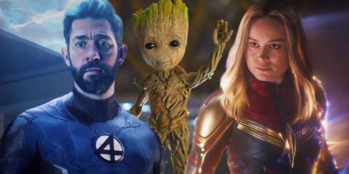 Reed Richards, Baby Groot, And Captain Marvel