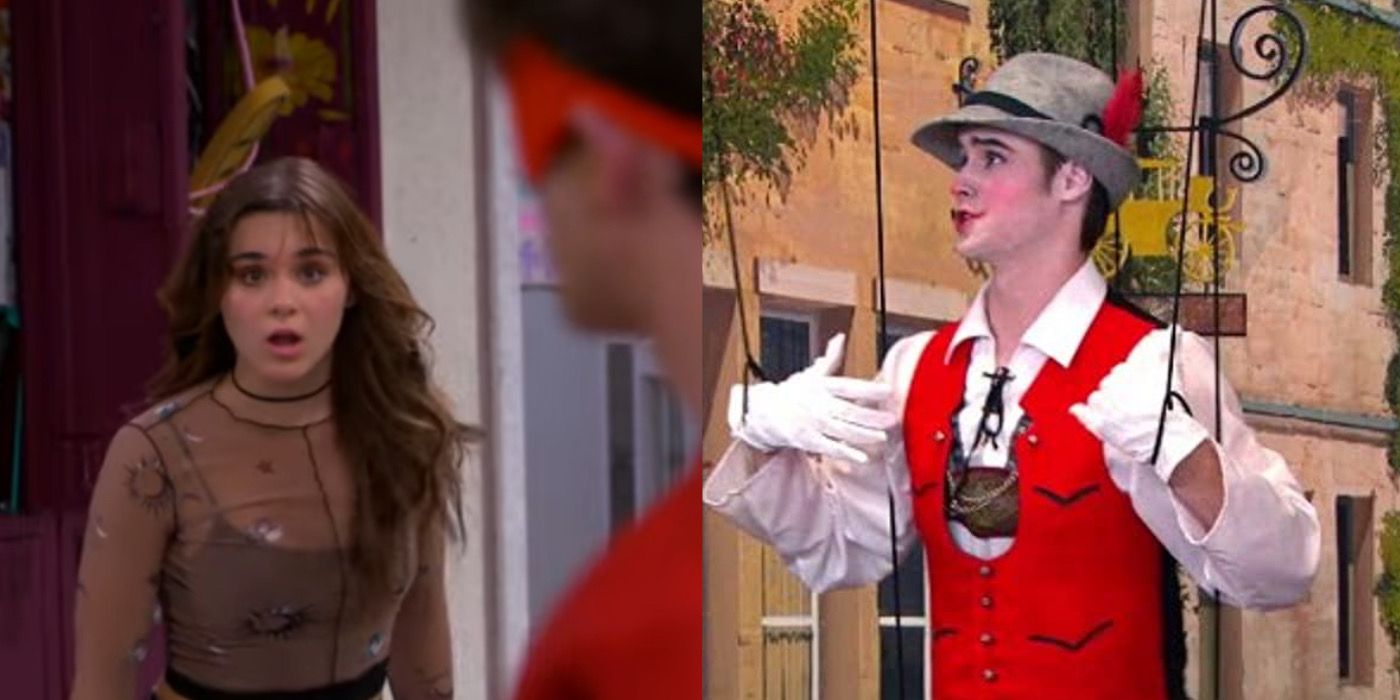 Split-image of Amy looking horrified in VOVV and Zeneca as a puppet in WOWP