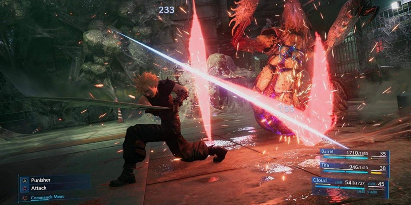 Cloud executing a special attack in Final Fantasy VII Remake.
