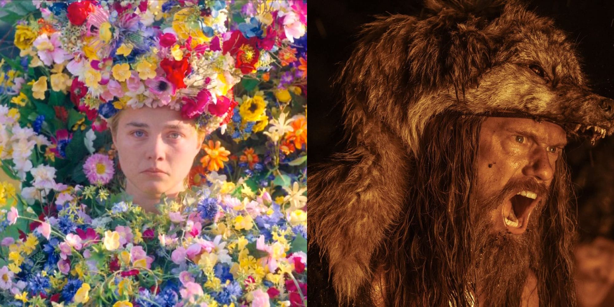Split image showing Dani in Midsommar and Amleth in The Northman.