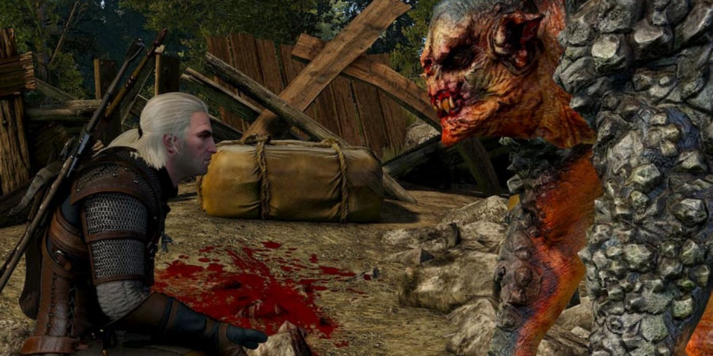 Geralt talking to Trollololo in The Witcher 3's The Volunteer.