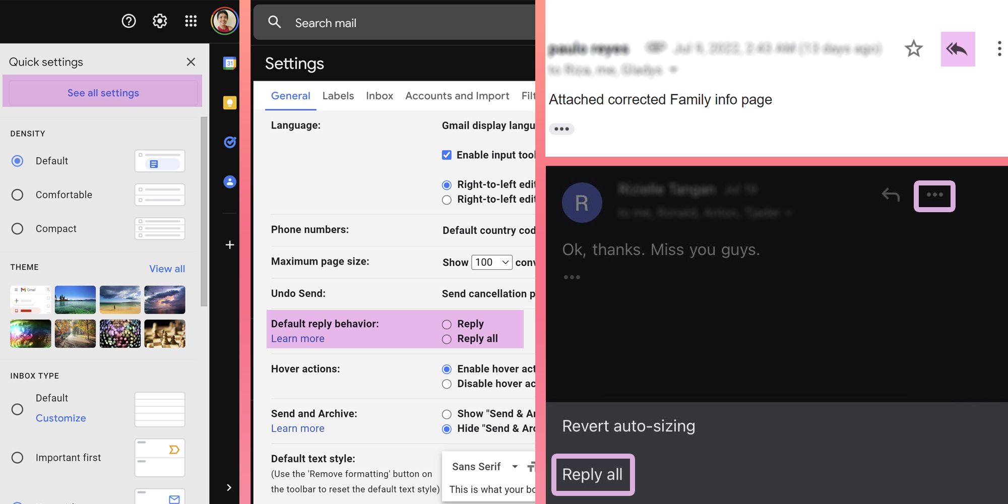 Gmail Reply All Settings Page