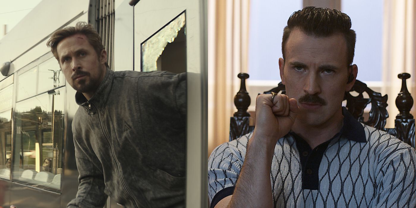 Split image of Ryan Gosling and Chris Evans in The Gray Man.