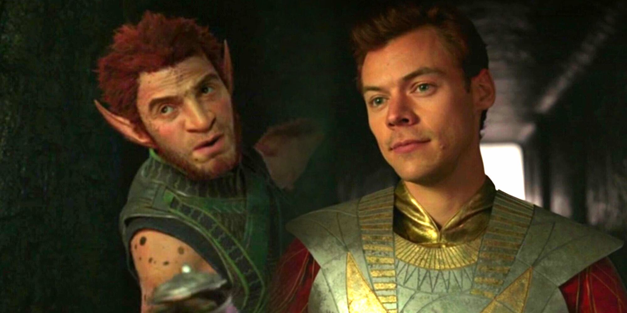 Harry Styles as Eros and Patton Oswalt as Pip in Eternals