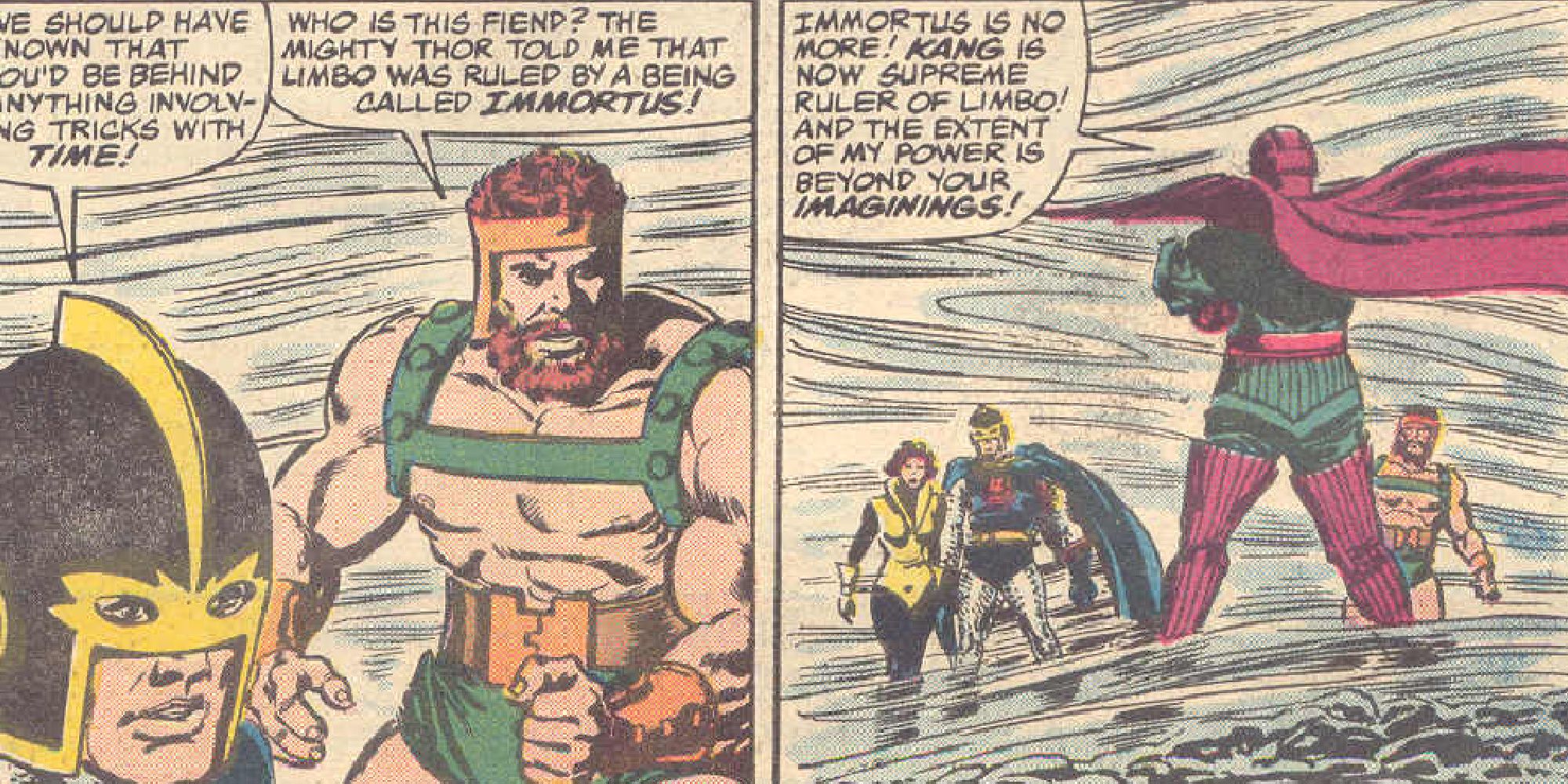 Hercules encounters Kang The Conqueror in Marvel Comics.