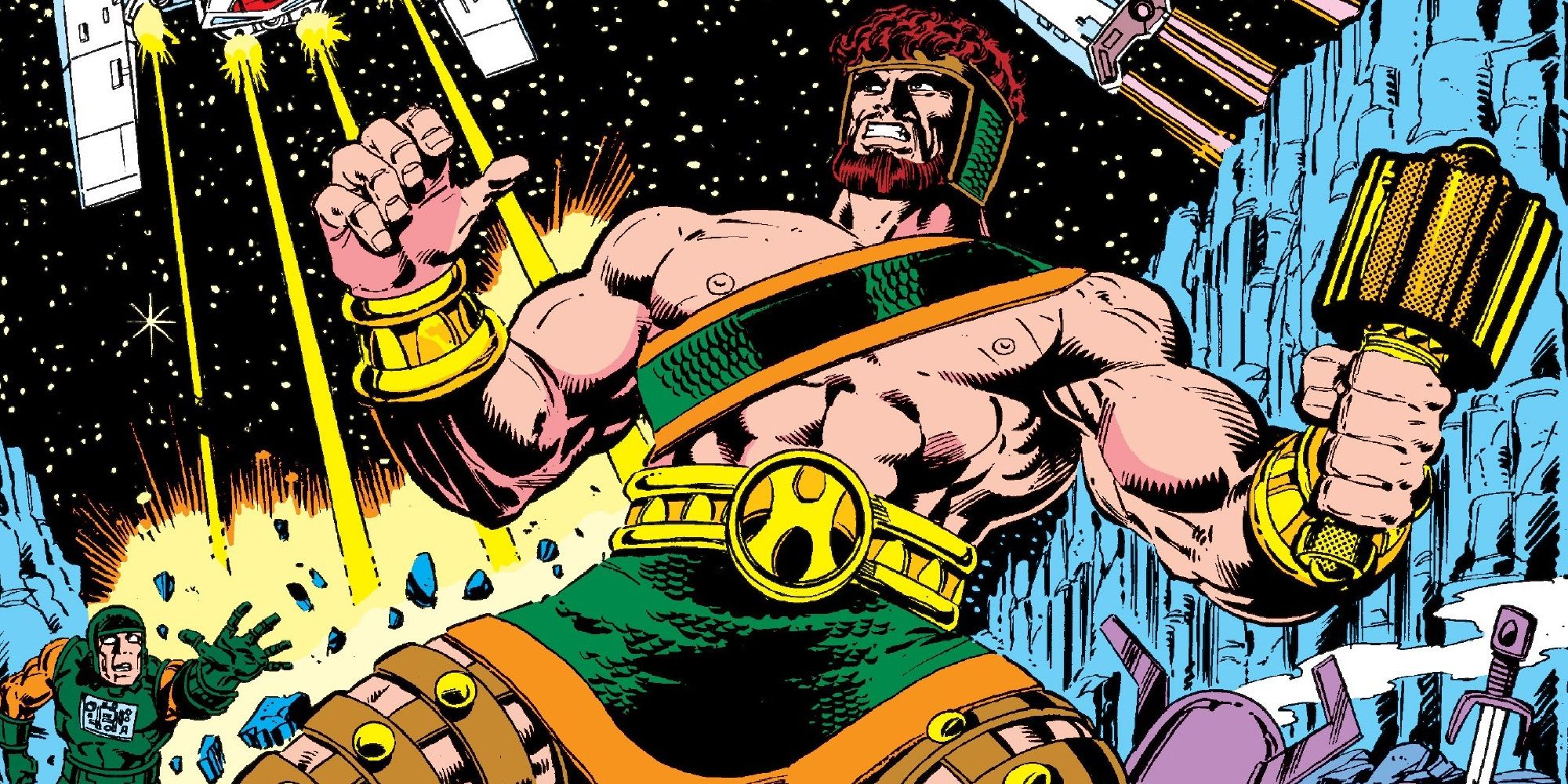 Hercules fights aliens in Marvel Comics.