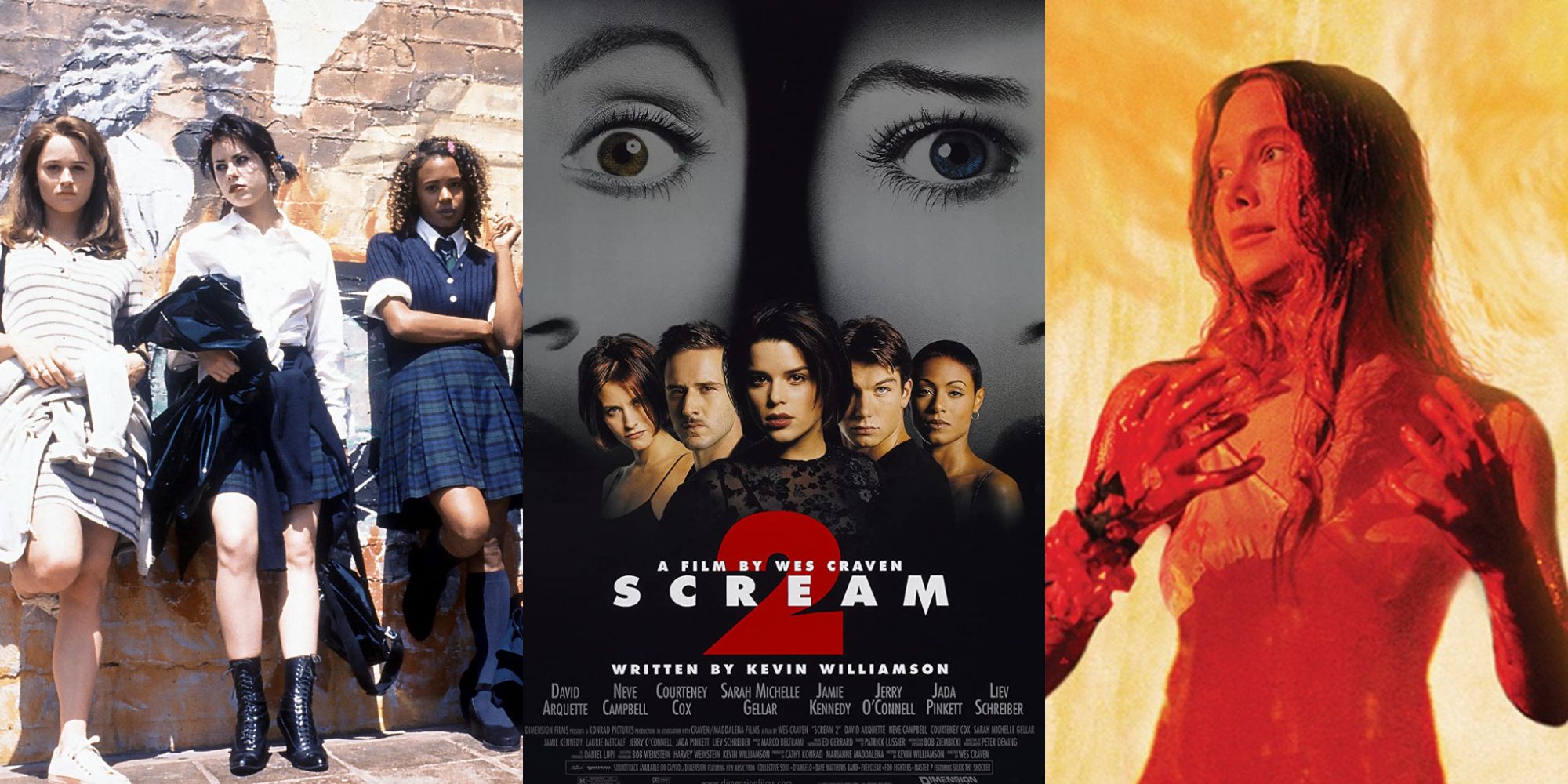 Stills from The Craft, Scream 2, and Carrie