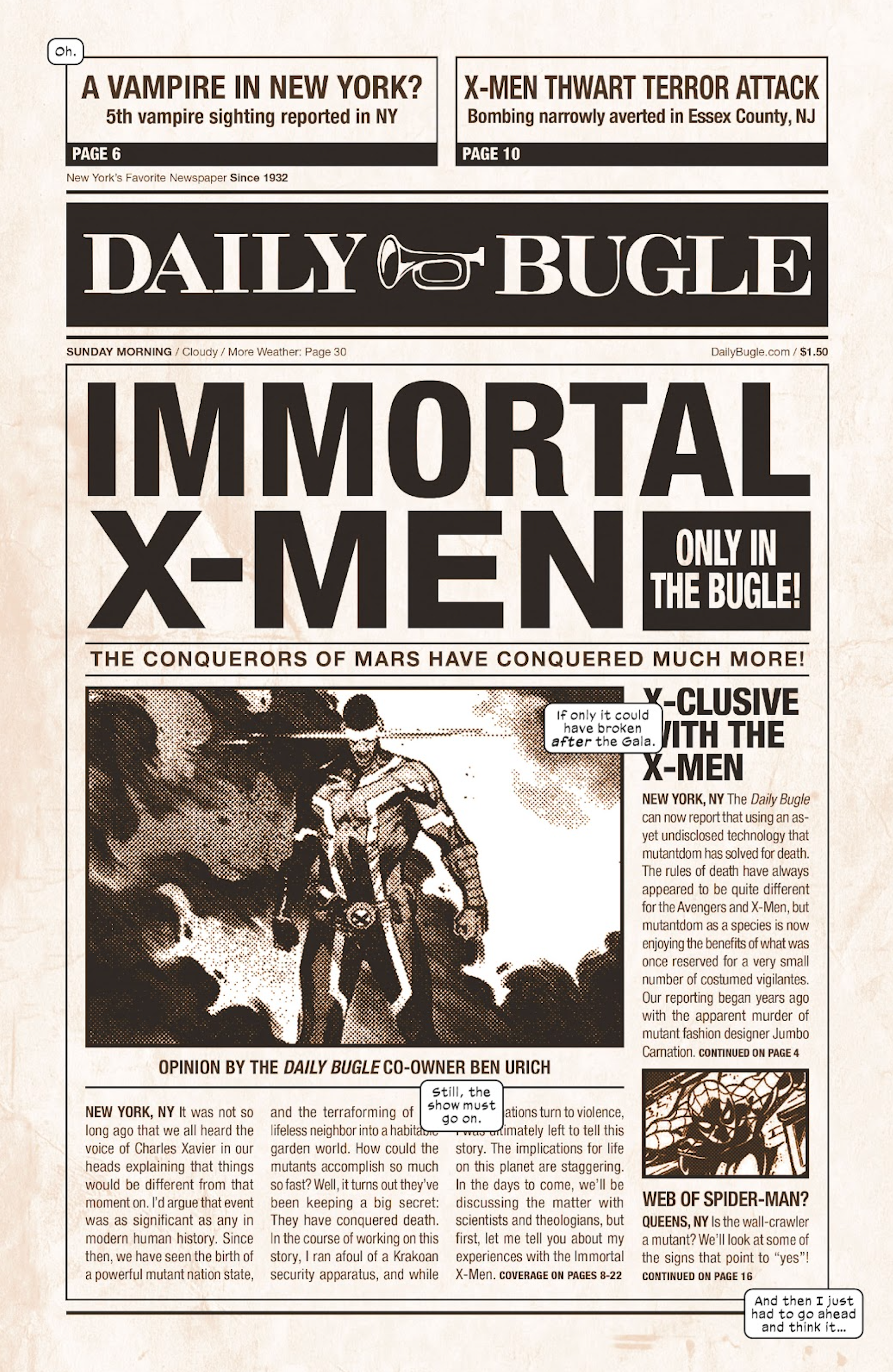 Immortal X Men Daily Bugle headline