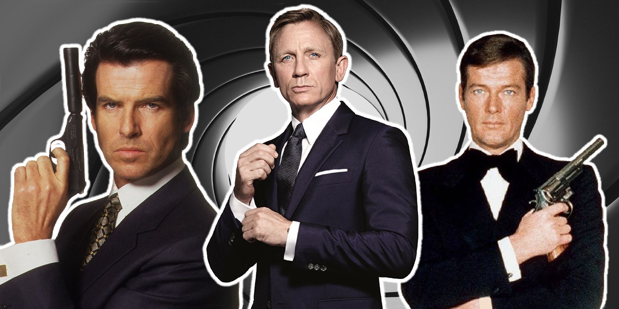 A collage of actors who have portrayed James Bond.