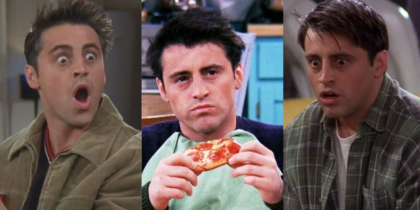Three vertical images of Joey Tribbiani from Friends