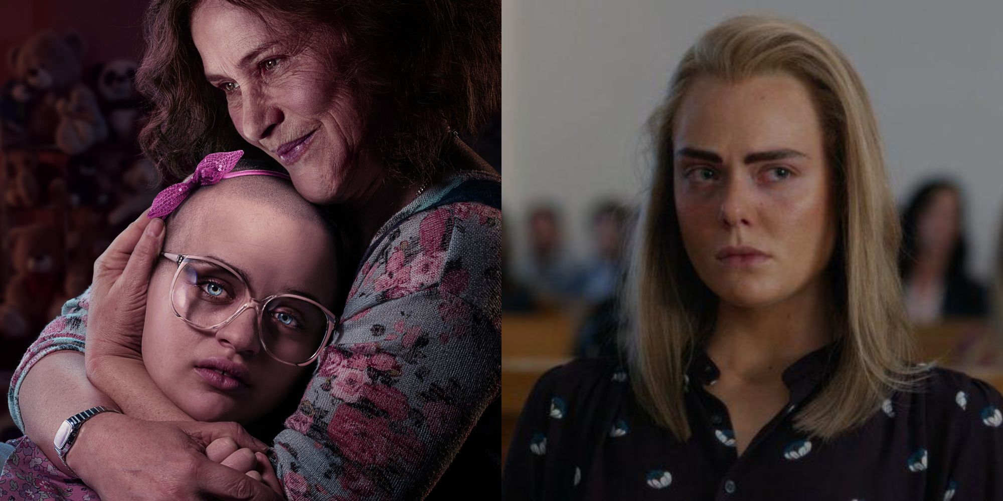 Split image showing the main characters from The Act and The Girl from Plainville.