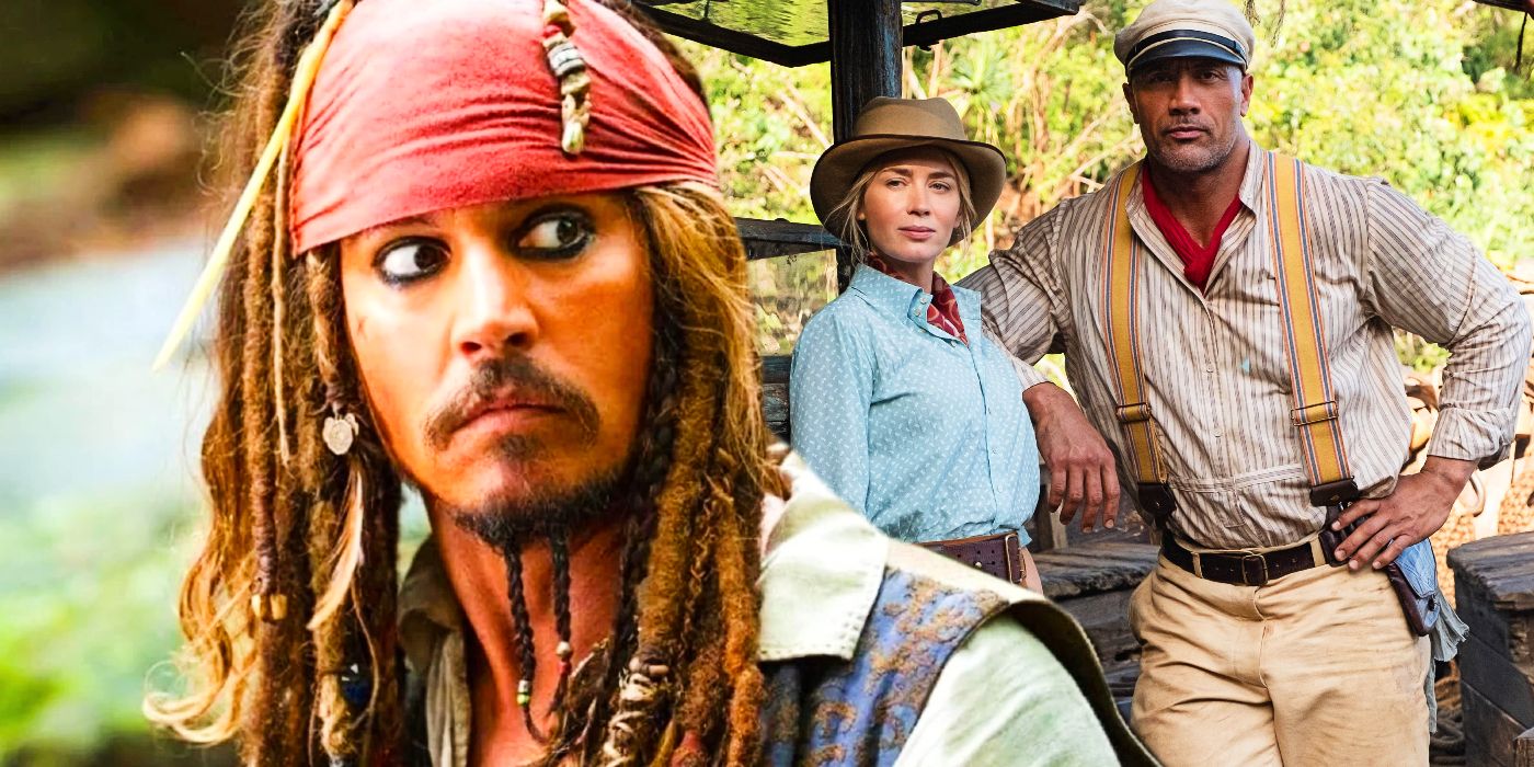 Johnny Depp Emily Blunt and Dwayne The Jock Johnson in Pirates of the Carribean and Jungle Cruise