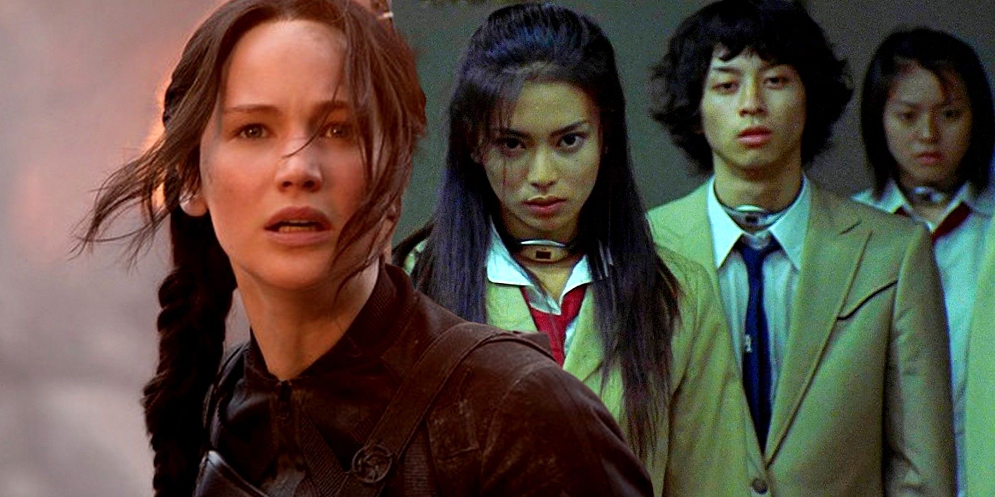 Katnis Everdeen from The Hunger Games imposed over Battle Royale cast