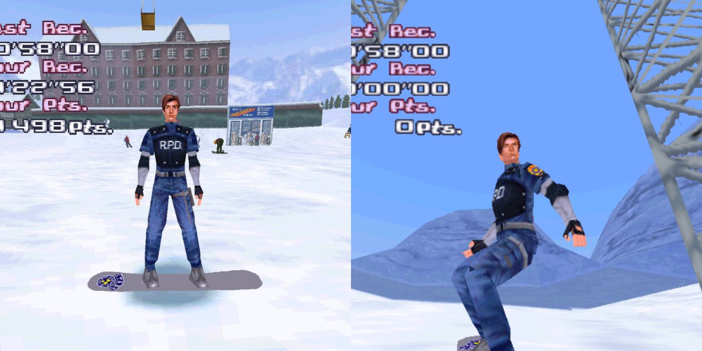 Split image of Leon snowboarding in Trick&rsquo;n Snowboarder.