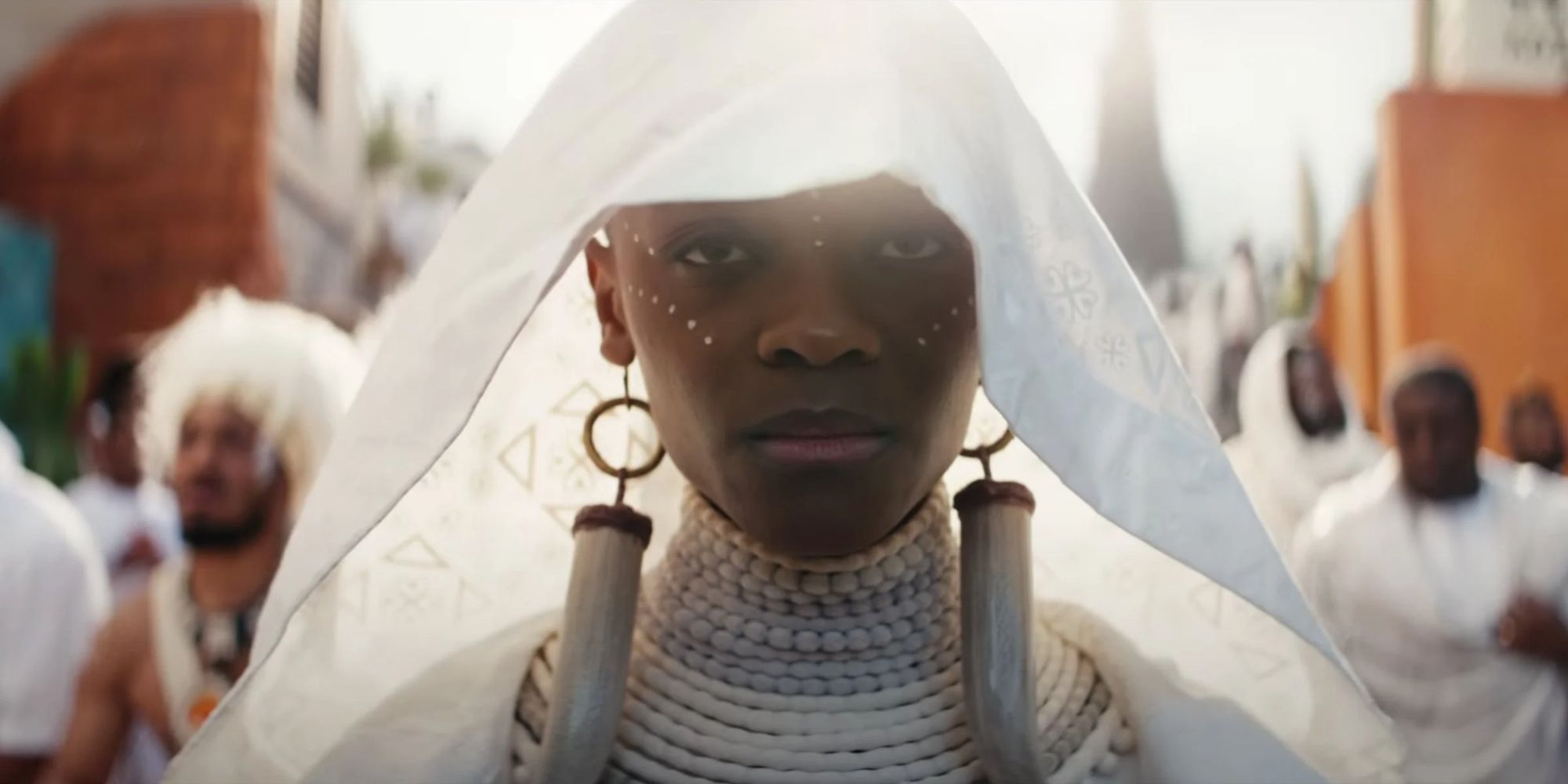 Letitia Wright as Shuri at the funeral for T'Challa in Black Panther Wakanda Forever