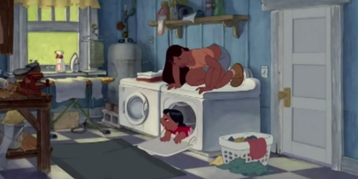 Lilo climbing out of the dryer in Lilo and Stitch