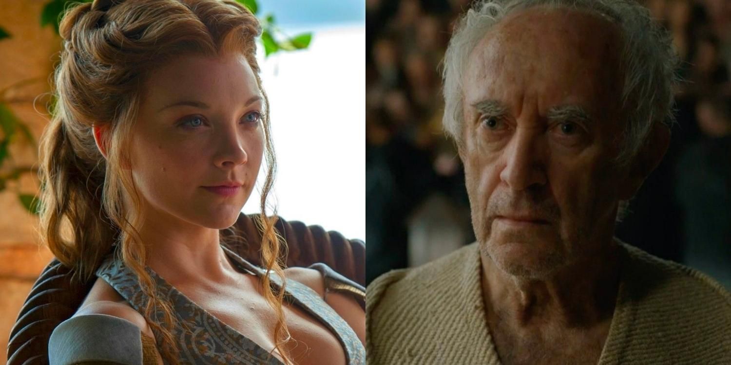 Margaery smirking and the High Sparrow looking serious in Game of Thrones