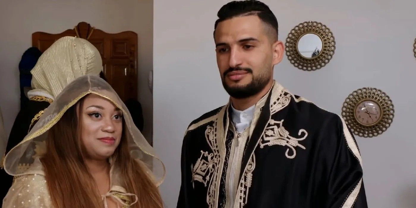 Memphis Smith and Hamza Moknii from 90 Day Fiancé posing in wedding attire