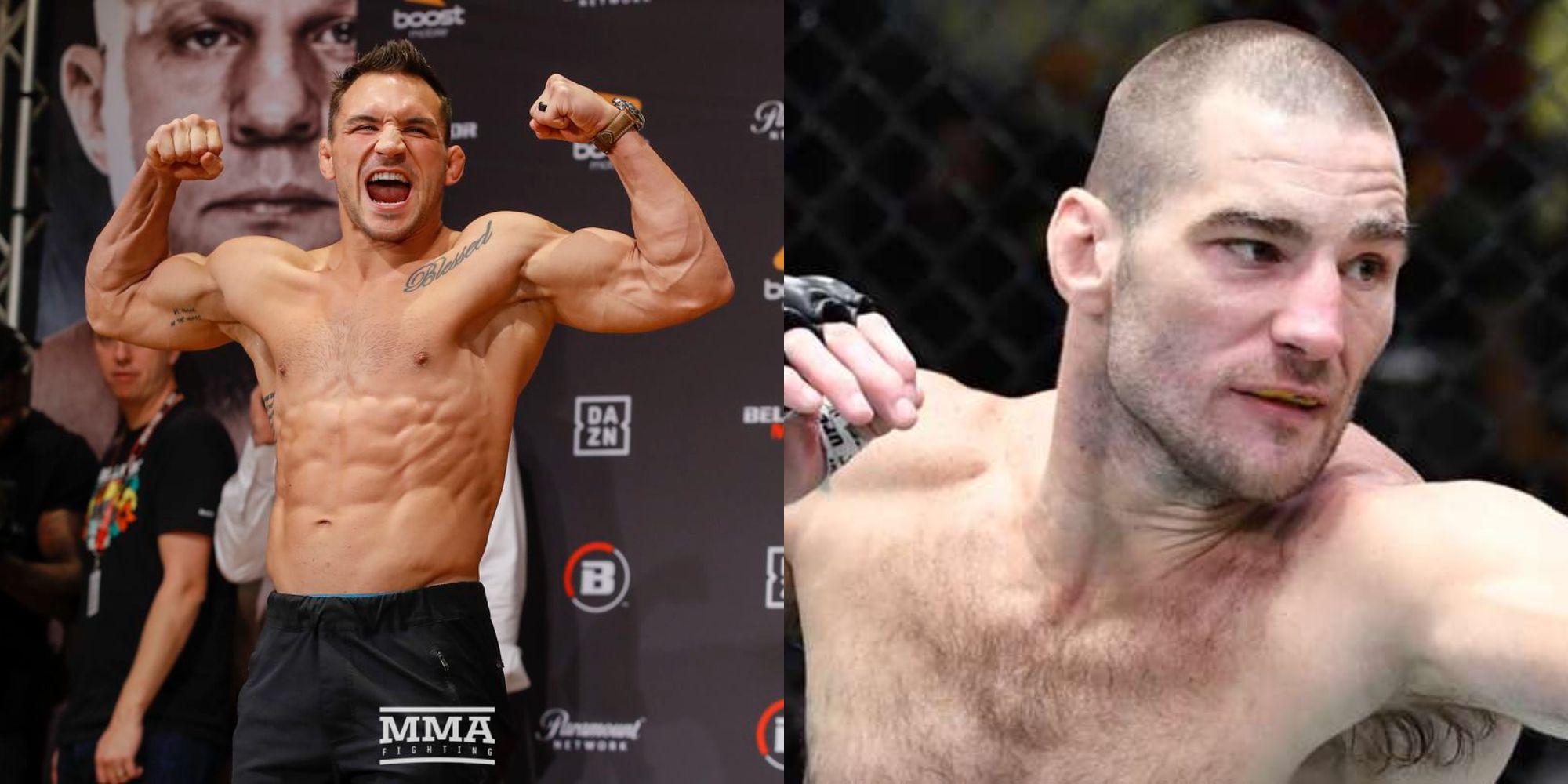 Split image showing Michael Chandler and Sean Strickland.
