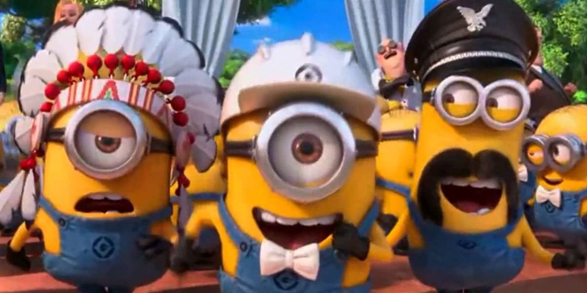 Minions dressed up as characters of YMCA music video Cropped