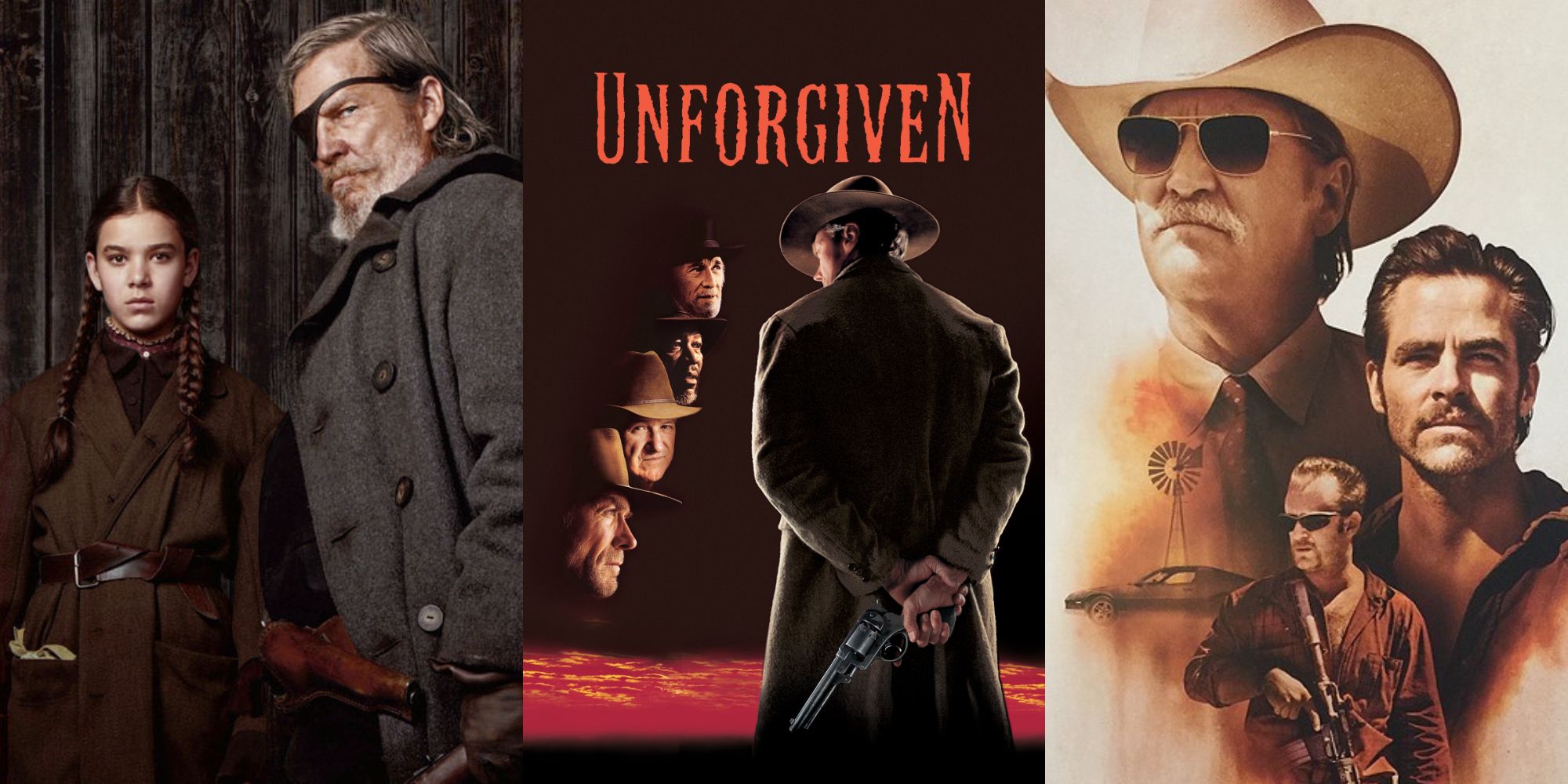 Posters for True Grit, Unforgiven, and Hell or High Water