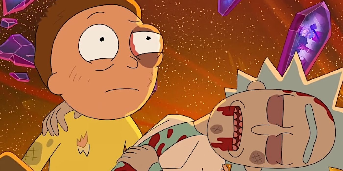 Morty holds a wounded Rick in Rick and Morty's fifth season.