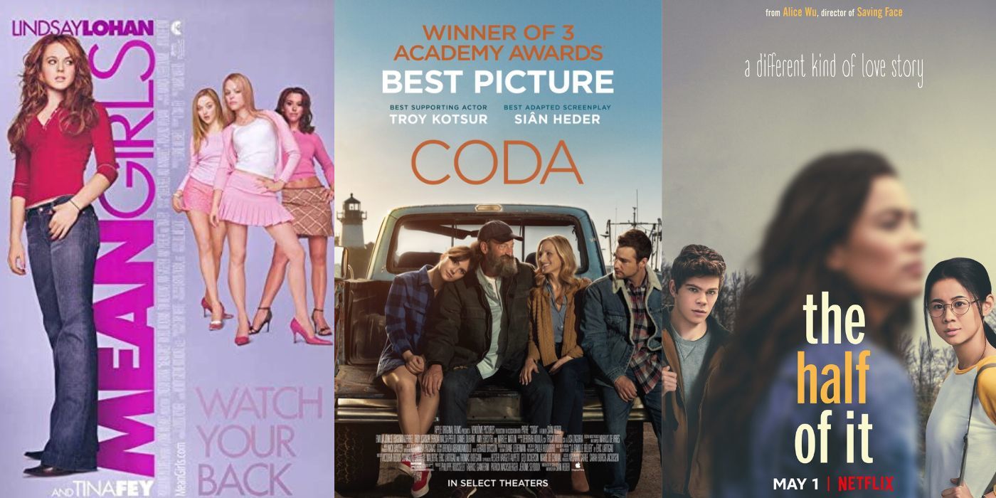 Split Image: Mean Girls, CODA, and The Half Of It Movie posters